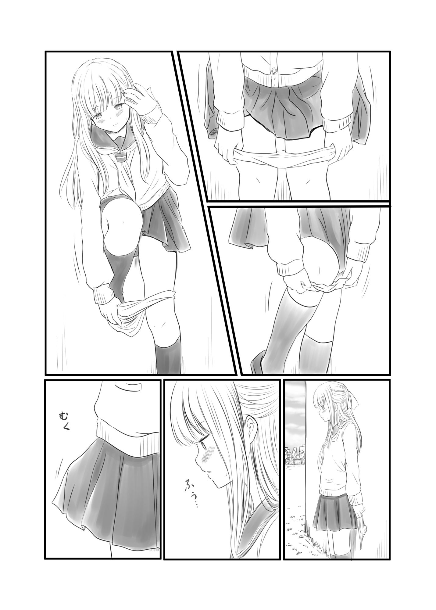 校舎裏で立ションしてたらバレちゃうふたゆりまんが 画像1