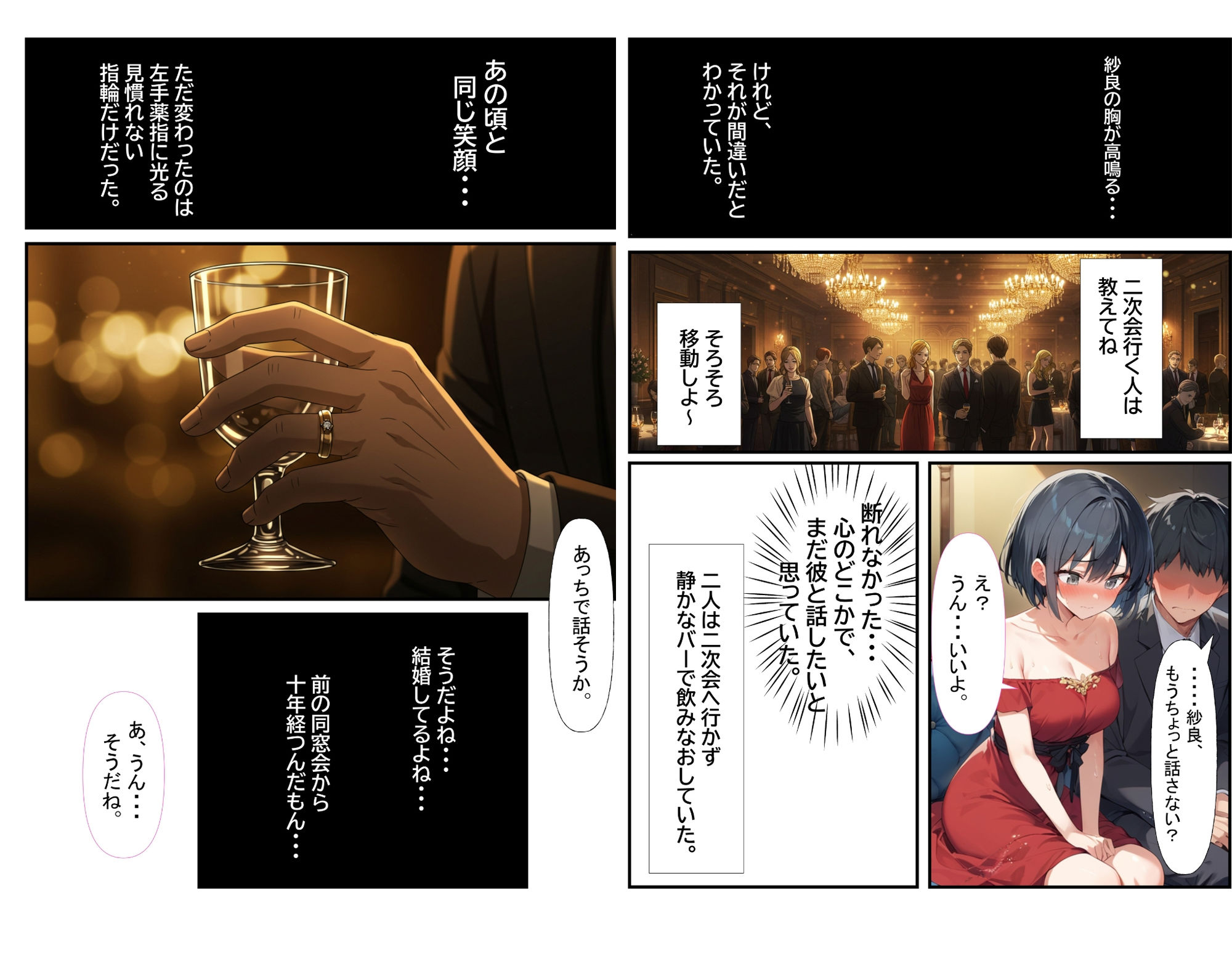 サンプル画像2:同窓会で十年ぶりに会った片思いの幼馴染と、酔った勢いでそのまま朝まで背徳性交。(人妻物語) [d_607961]