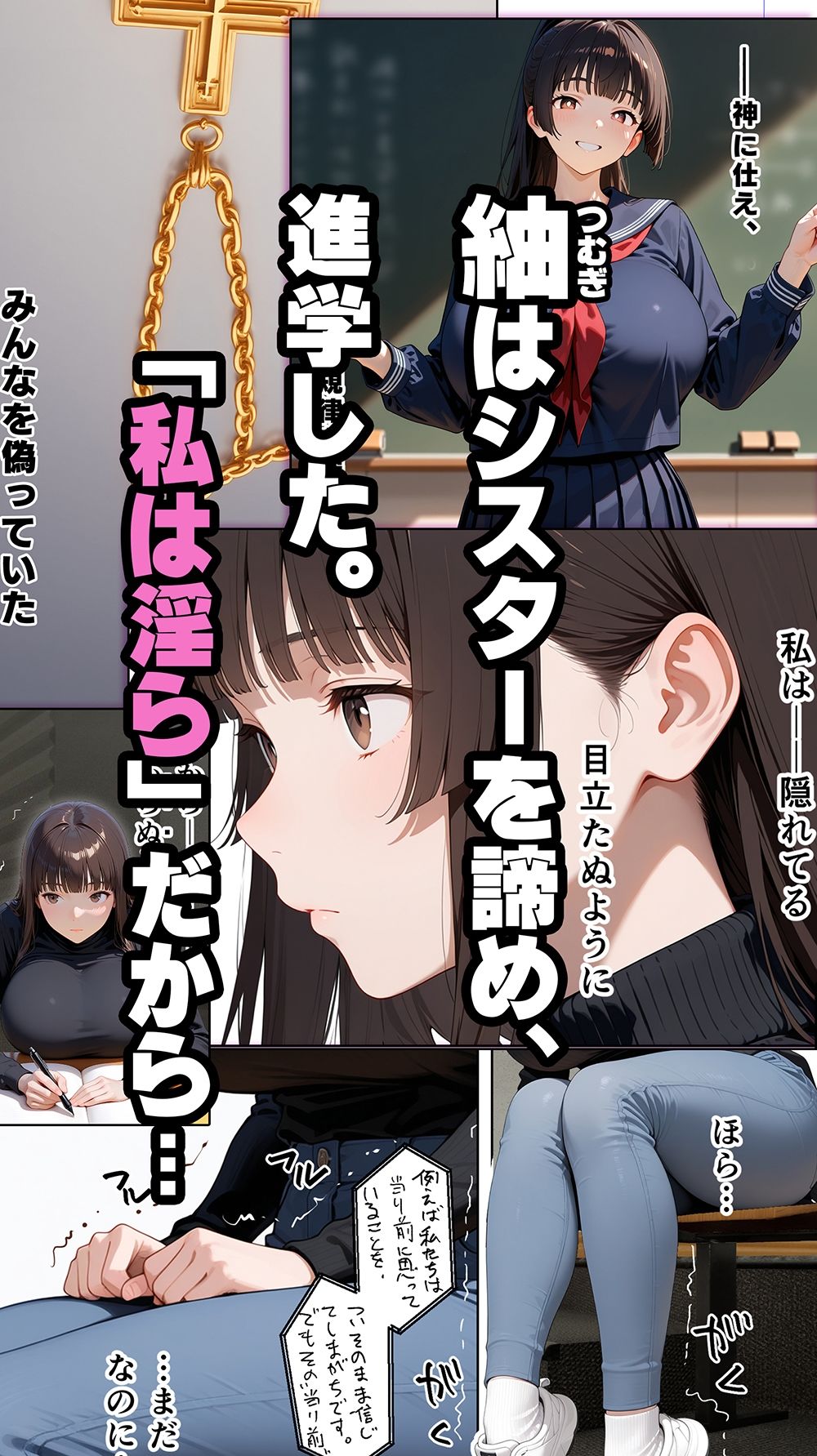 サンプル画像1:すけべ過ぎてシスターになるの諦めた私…大学の男子便所でオナってたら隣の個室もオナッててててっ…ひぃ思わずのぞいたら目が合って始まる…初恋？(彼女の筆箱) [d_613502]