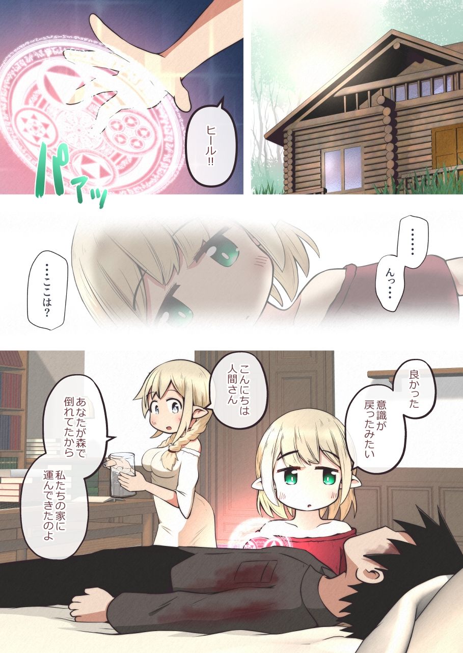 サンプル画像2:エルフの姉妹に助けられた冒険者が性奴●にされるお話(えちえち大福) [d_615260]