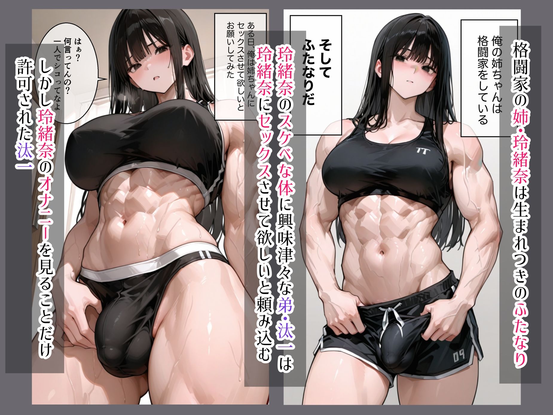 サンプル画像2:ふたなり格闘家の姉と汗だくセックスしたら乳首ビン勃ちさせて射精アクメした話(肉大根) [d_620588]