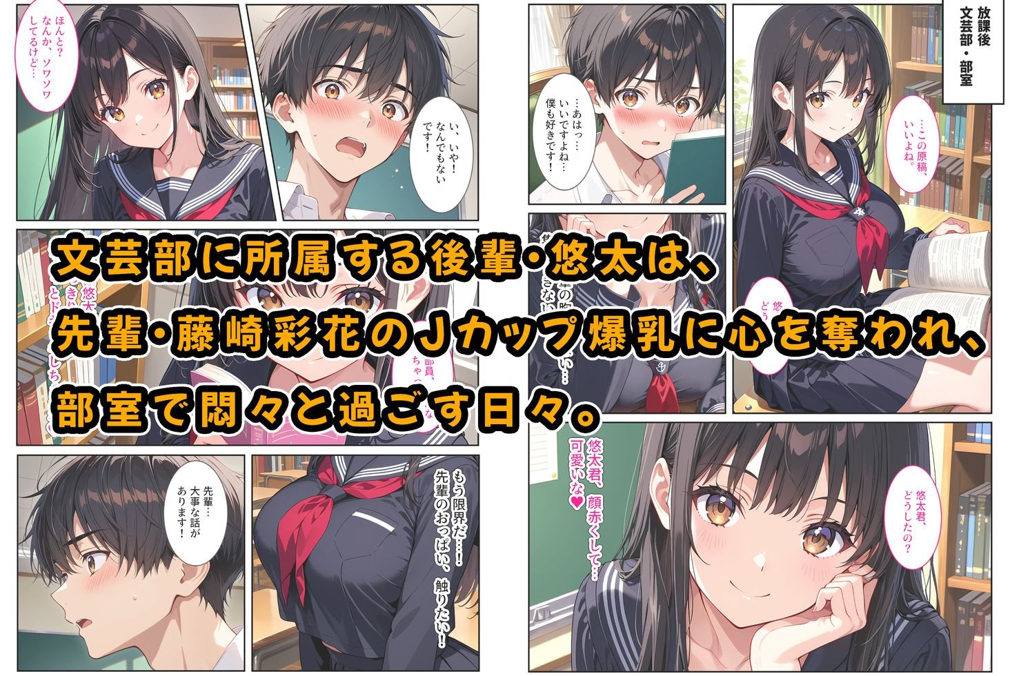 文芸部の先輩（爆乳）におっぱい揉ませてと土下座でお願いしたら… 画像1
