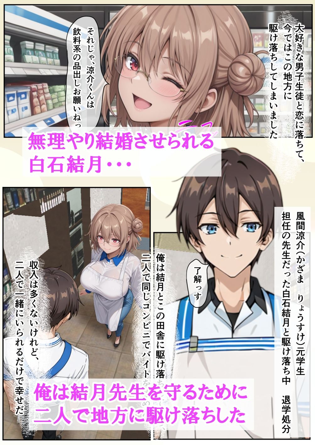 サンプル画像1:変態ナルシー男と無理やり結婚させられる巨乳担任教師に告白して、地方に駆け落ちしたらその変態がめっちゃ追いかけてきた話(ベロナス) [d_630867]