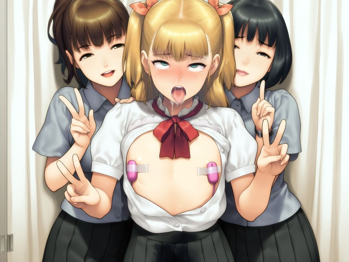 サンプル画像1:『男の娘が同級生女子二人からフラット貞操帯で残酷射精禁止される話』【後編】(淫乱テディベア) [d_653293]