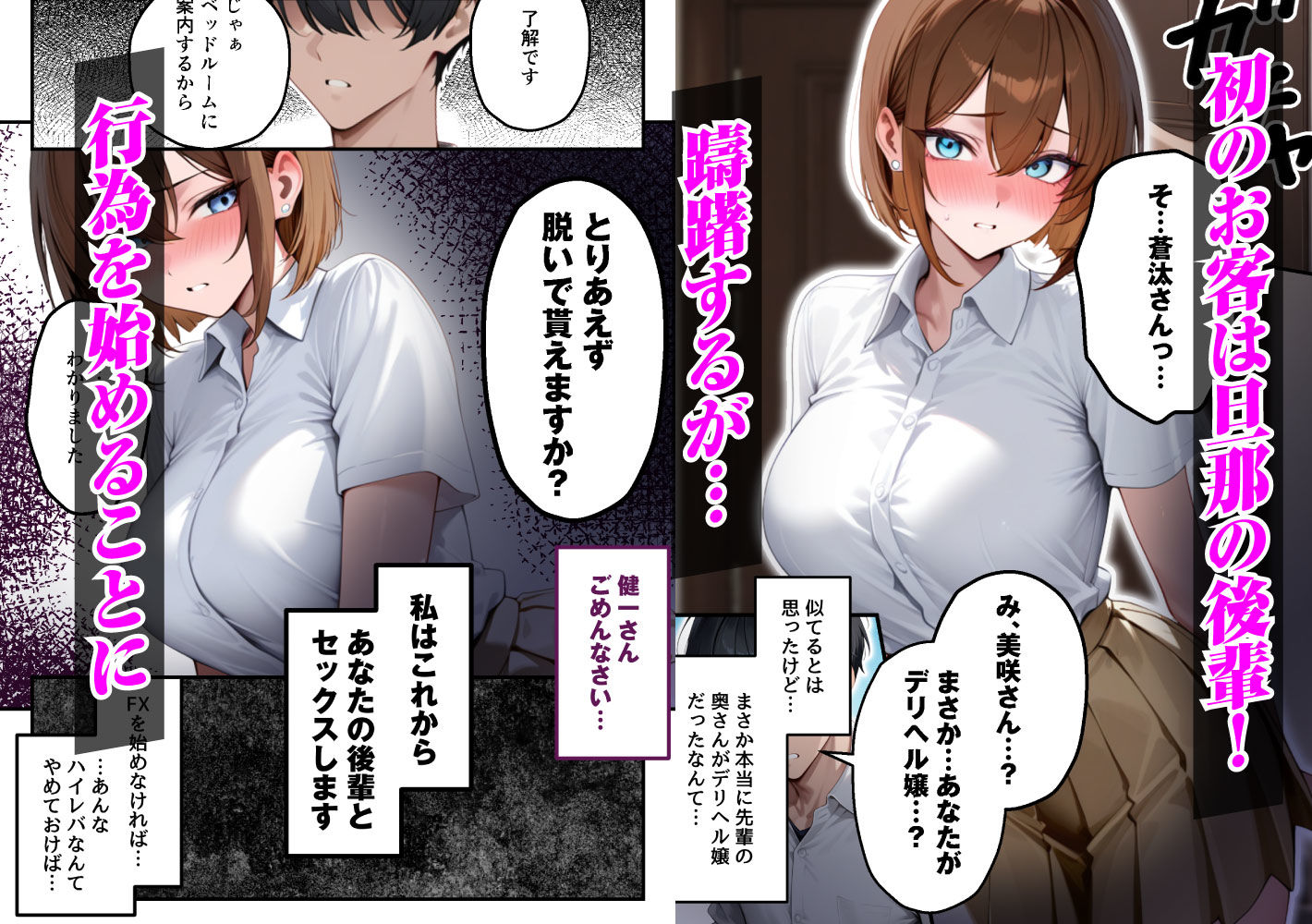 サンプル画像3:【人妻デリヘルNTR】デリヘル呼んだら先輩の妻が来た〜FXにハマった貞淑妻が堕ちるまで〜(あまくち工房) [d_654151]