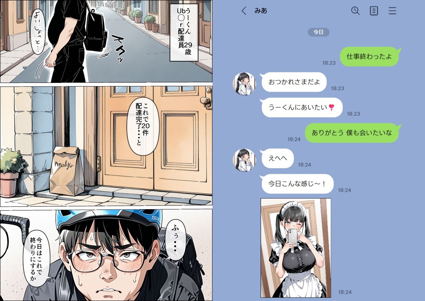 サンプル画像1:Ub●rの配達先で推しコンカフェ嬢が彼氏とヤってた話(ピココミック) [d_656063]