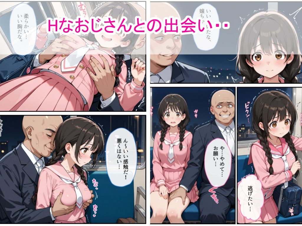 サンプル画像2:おさげ女子校生に電車中年男が縛り目隠しで中出しをした話(AIザッハトルテ) [d_659105]