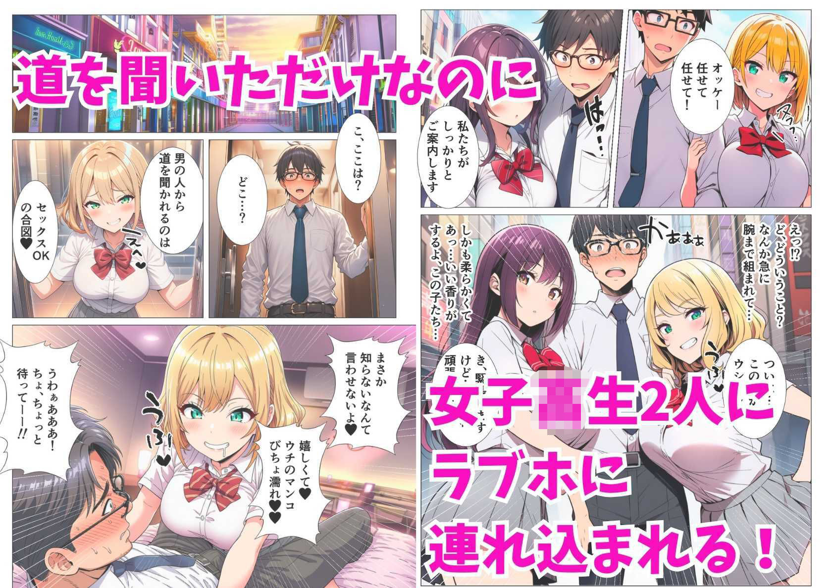 サンプル画像2:【貞操観念逆転】女子校生2人組に道を聞いたら秒でラブホに連れ込まれた話(シコリの森) [d_661250]