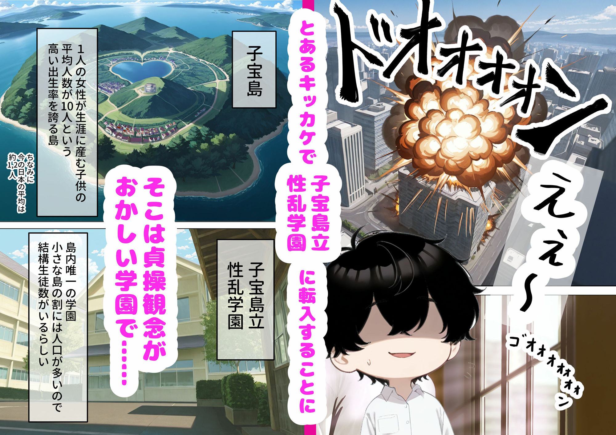 サンプル画像1:子宝島の性乱学園に転入したら女生徒に好かれちゃってSEX三昧(チューペットン) [d_673438]