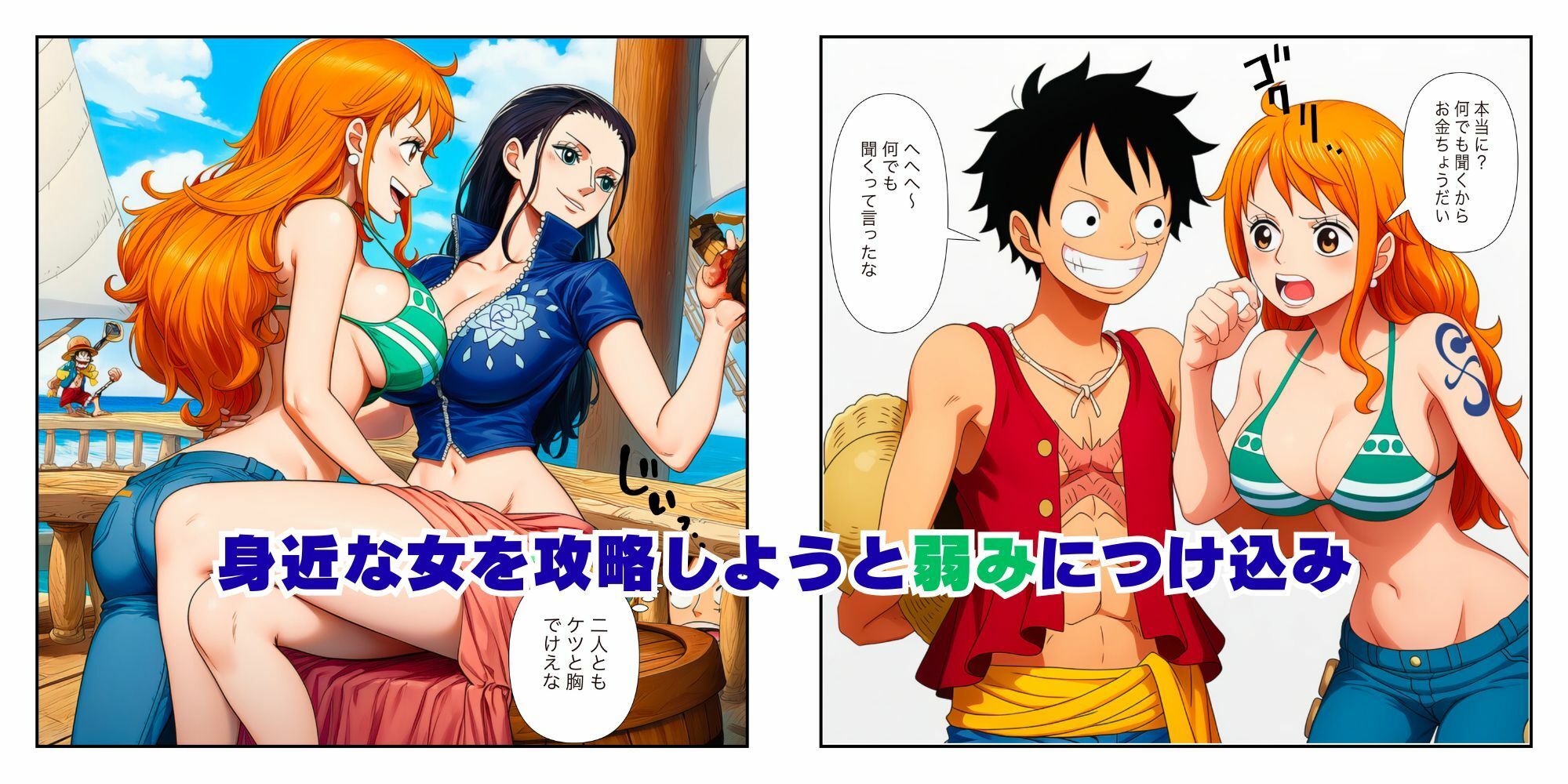 ハーレムSEX  ワンピ美女が（ナミ・ロビン・蛇娘）ルフィと快楽堕ちバトル 画像3