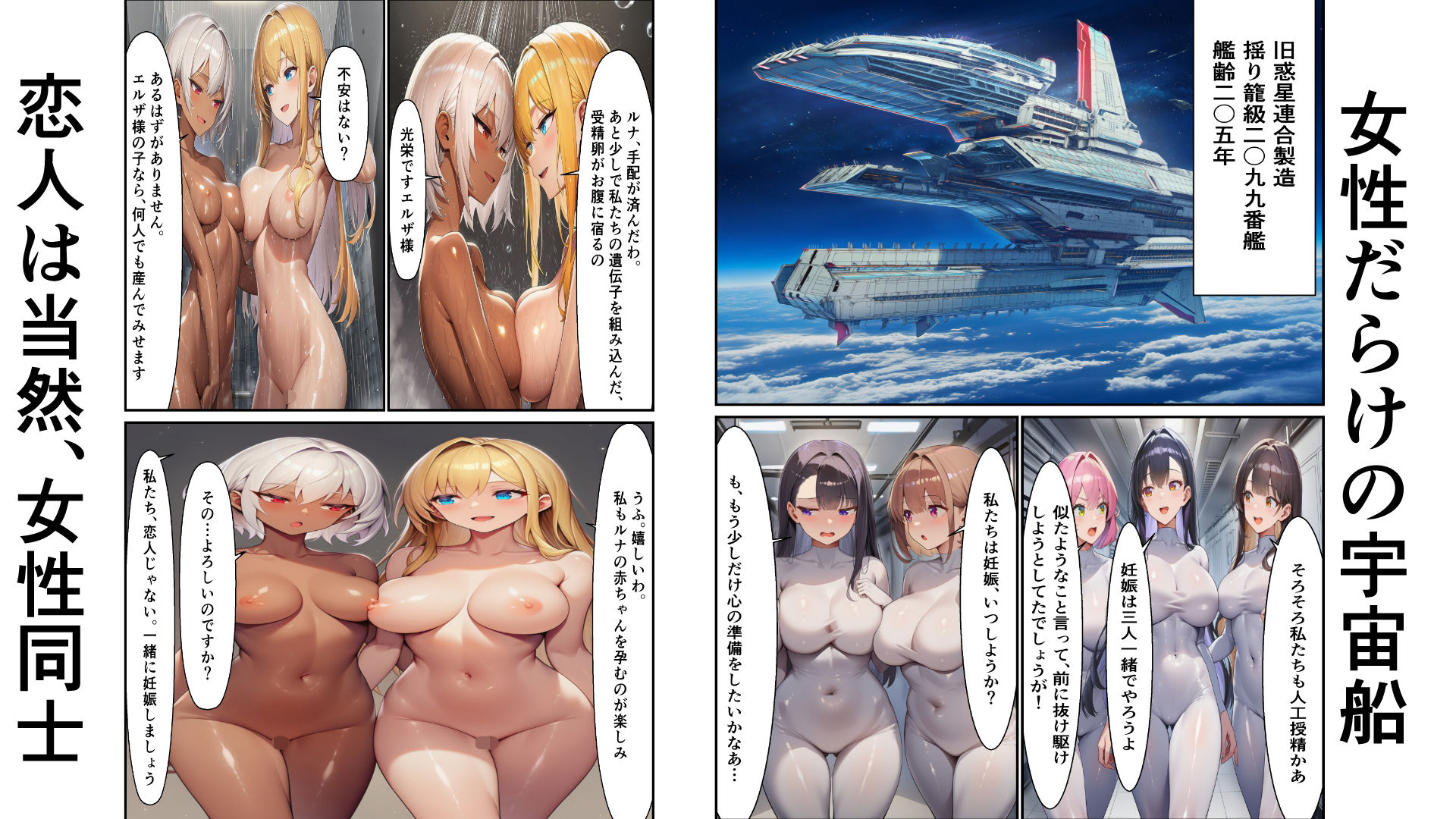 サンプル画像1:宇宙時代の百合カップルが男を挟みこんで妊娠するまで(白米パン定食) [d_678122]