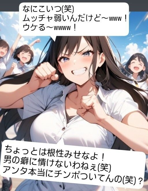 サンプル画像3:いじめっ娘倶楽部のSPH文庫 短小包茎くんイジメ 屋上編 第1話 ヤンキーデビューの軟弱男子が不良の先輩女子にシメられて短小包茎チンポを晒し者に(いじめっ娘倶楽部) [d_681652]