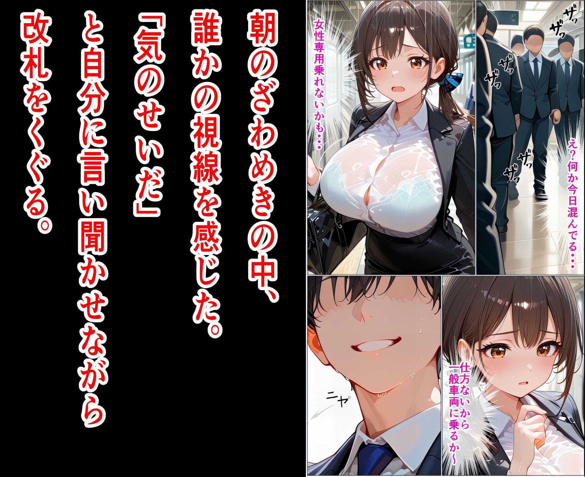 サンプル画像1:OLの私が満員電車の奥でイカされた話『つり革より先に掴んだモノ』(東京プレミアムセントラル) [d_683477]