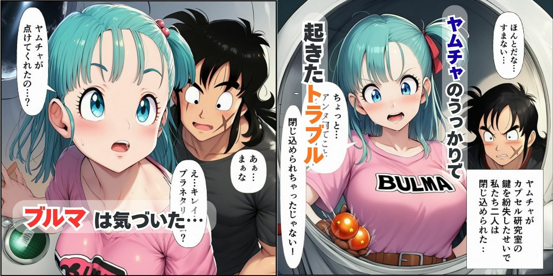 中出し孕ませビッチギャルな巨乳ブルマの性交相手はヤムチャとベジータ 画像1
