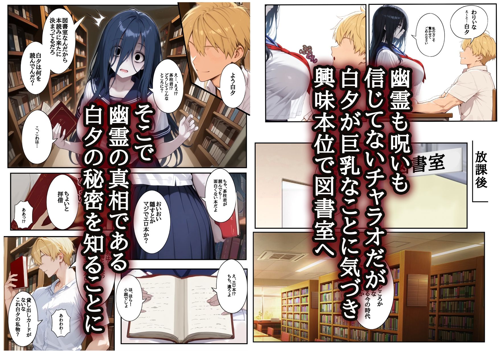 図書室の幽霊と呼ばれている女子にエッチなことしたら… 画像2