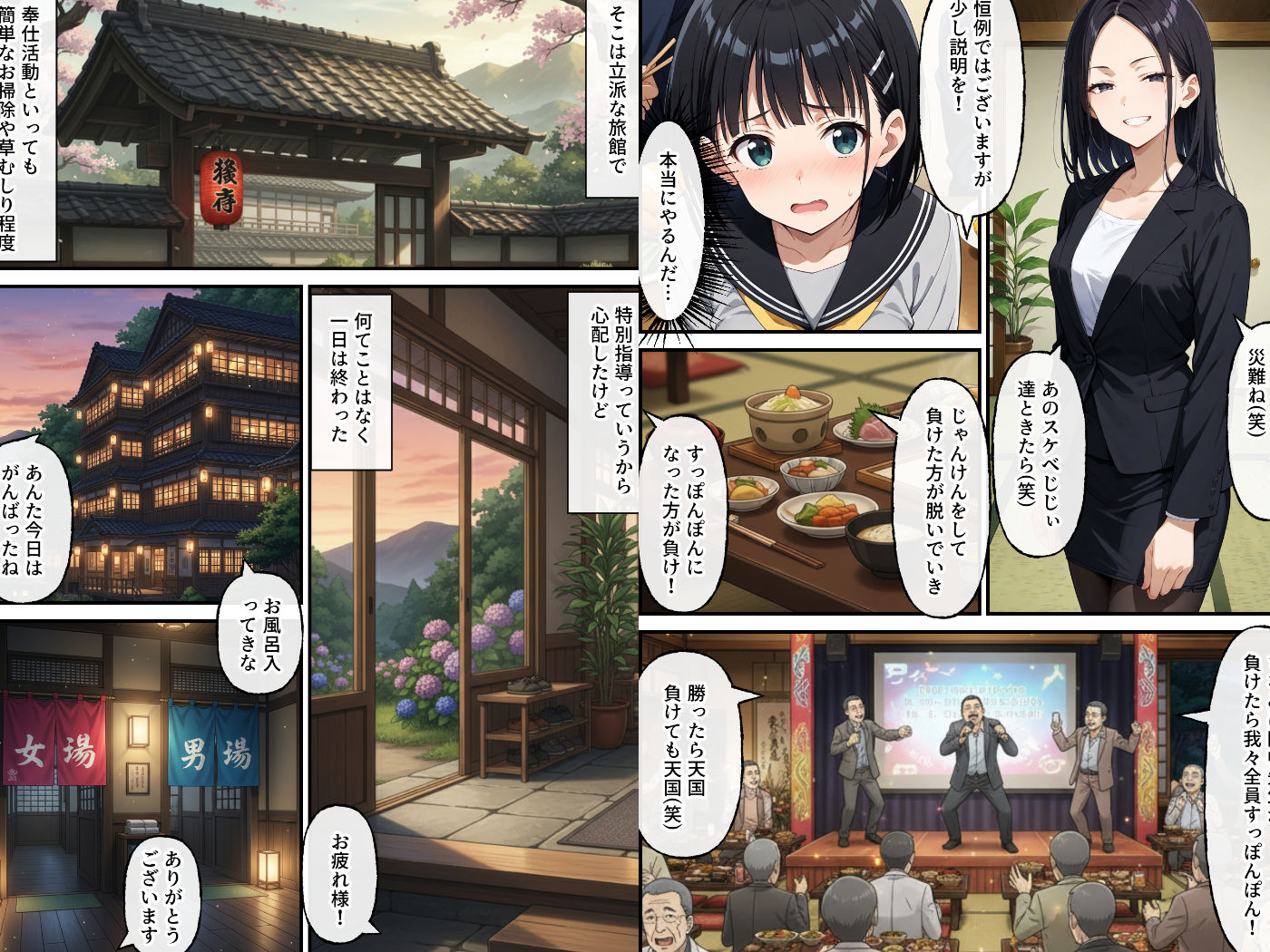 サンプル画像2:ヤリチン教師の餌食になる発情期ヒロインズ4〜下衆おじ達の宴会に同行させられる〇葉〜(羞恥露出研究所) [d_702370]