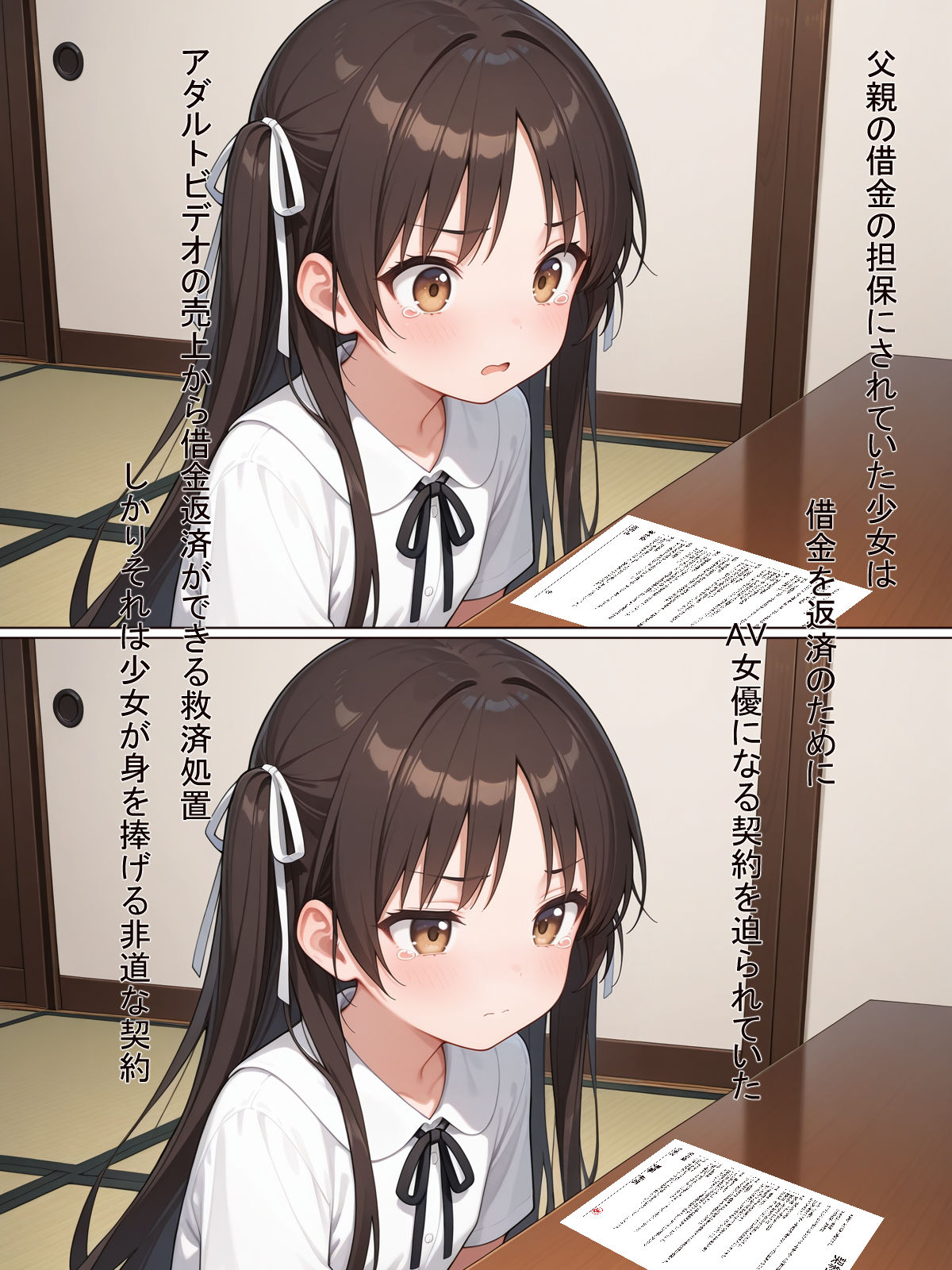 サンプル画像2:少女孕ませシリーズ  借金少女編  借金の担保にされた少女はAV撮影で孕まされている！(ノボホポル) [d_713948]