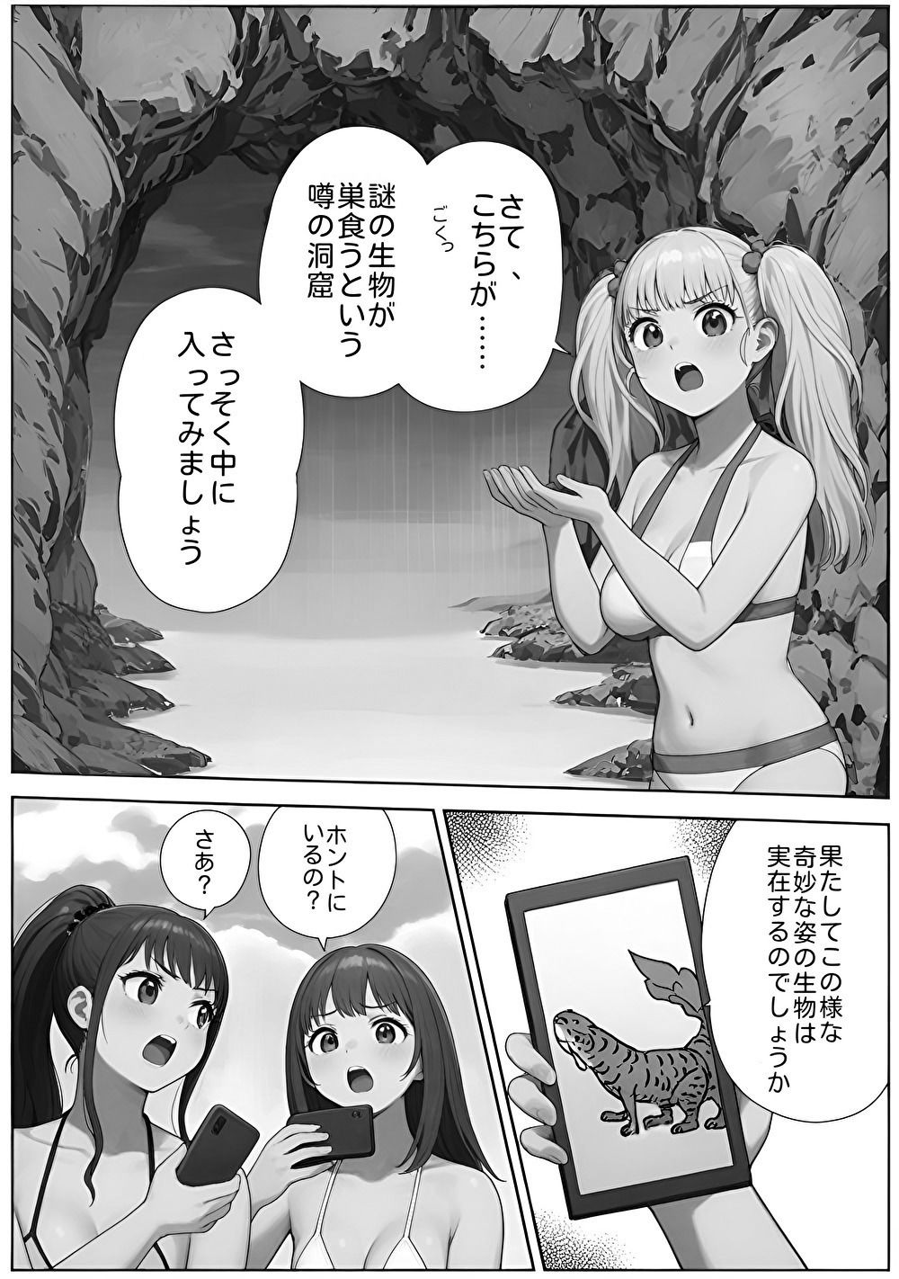 海辺のホラー -キモい蟲が口の中に！-モノクロバージョン 画像1