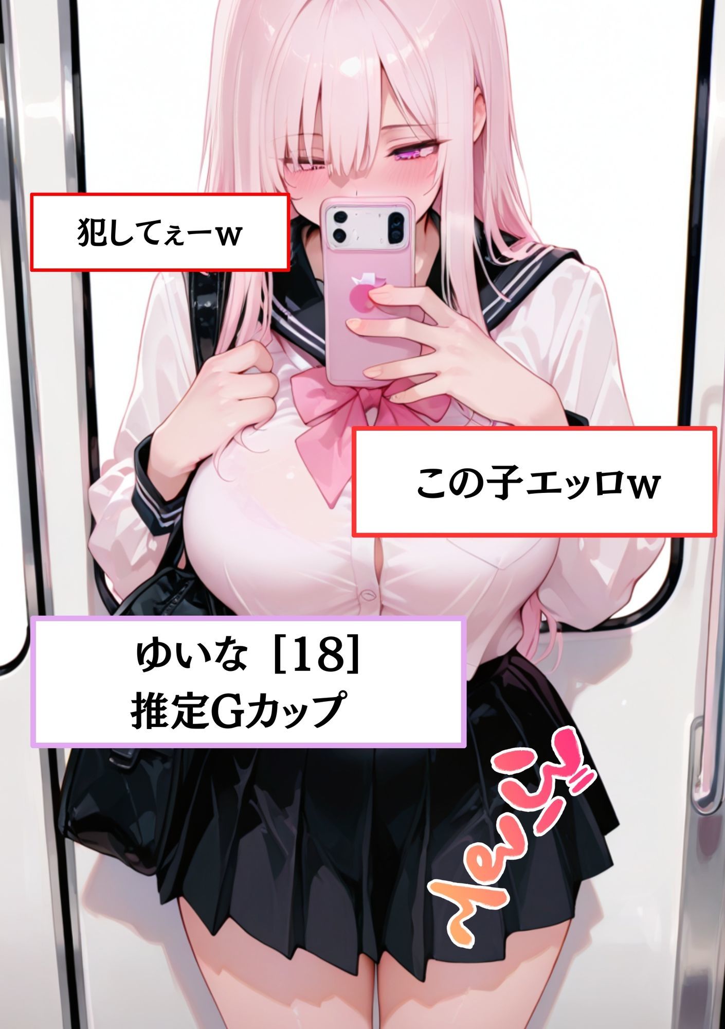 【速報】【JKが痴●被害に遭いました】巨乳のせいで痴●被害が多発！？ 処女に生挿入！？ゆいな［18歳］Gカップ JKに男が精子をぶっかけ続けています。 画像1