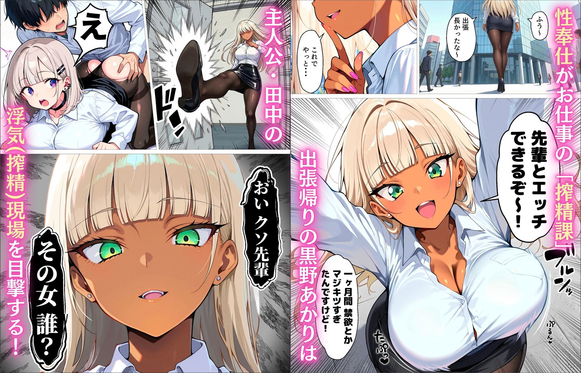 【エロ漫画】新卒の黒ギャルとダウナーギャルが「2人で」搾精してくれる話1