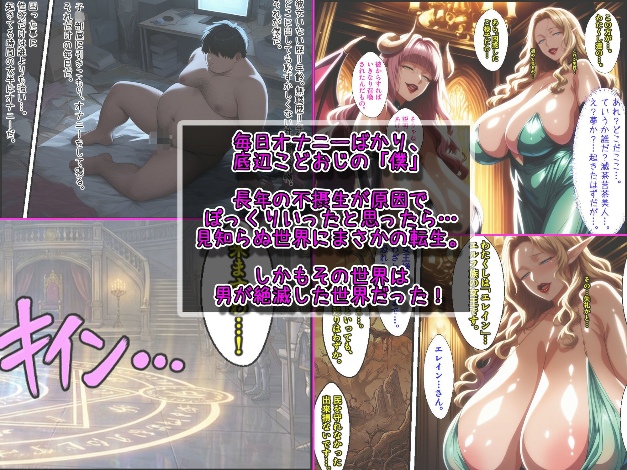 爆乳美女だけの世界に転生!爆乳サキュバス母娘も美熟女エルフ王女様も孕ませて世界を救う! 画像1