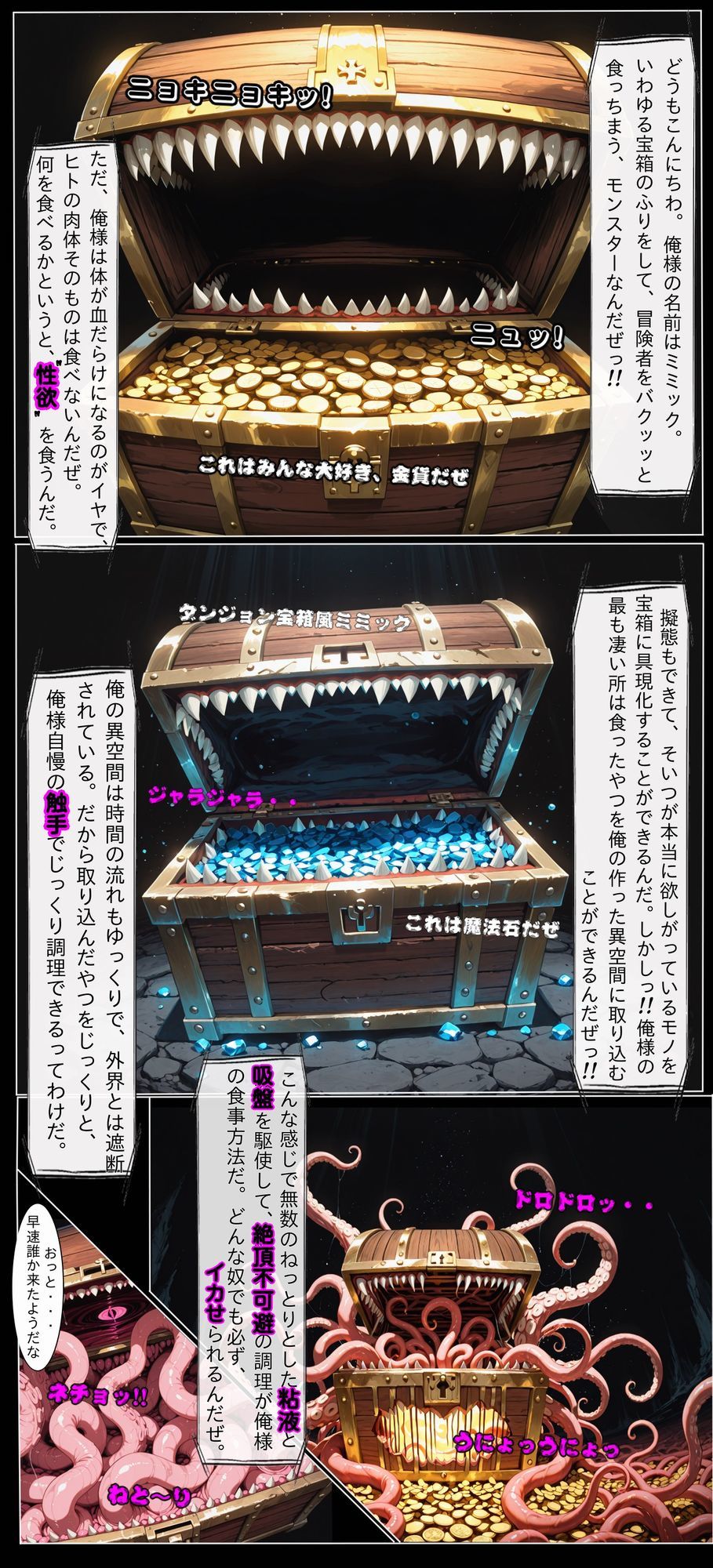 ただの宝箱だと思っていたら、触手系ミミックに食べられちゃう話。4