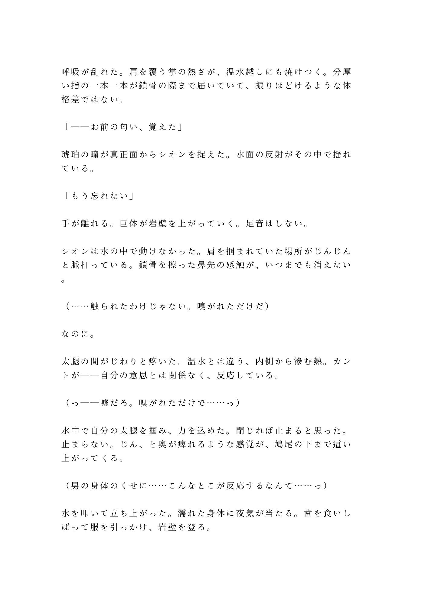 獣人の国に迷い込んだカントが狼のα族長に匂いで正体を見破られ「群れに入るか、俺の番になるか選べ」と満月の夜に迫られる話 画像3