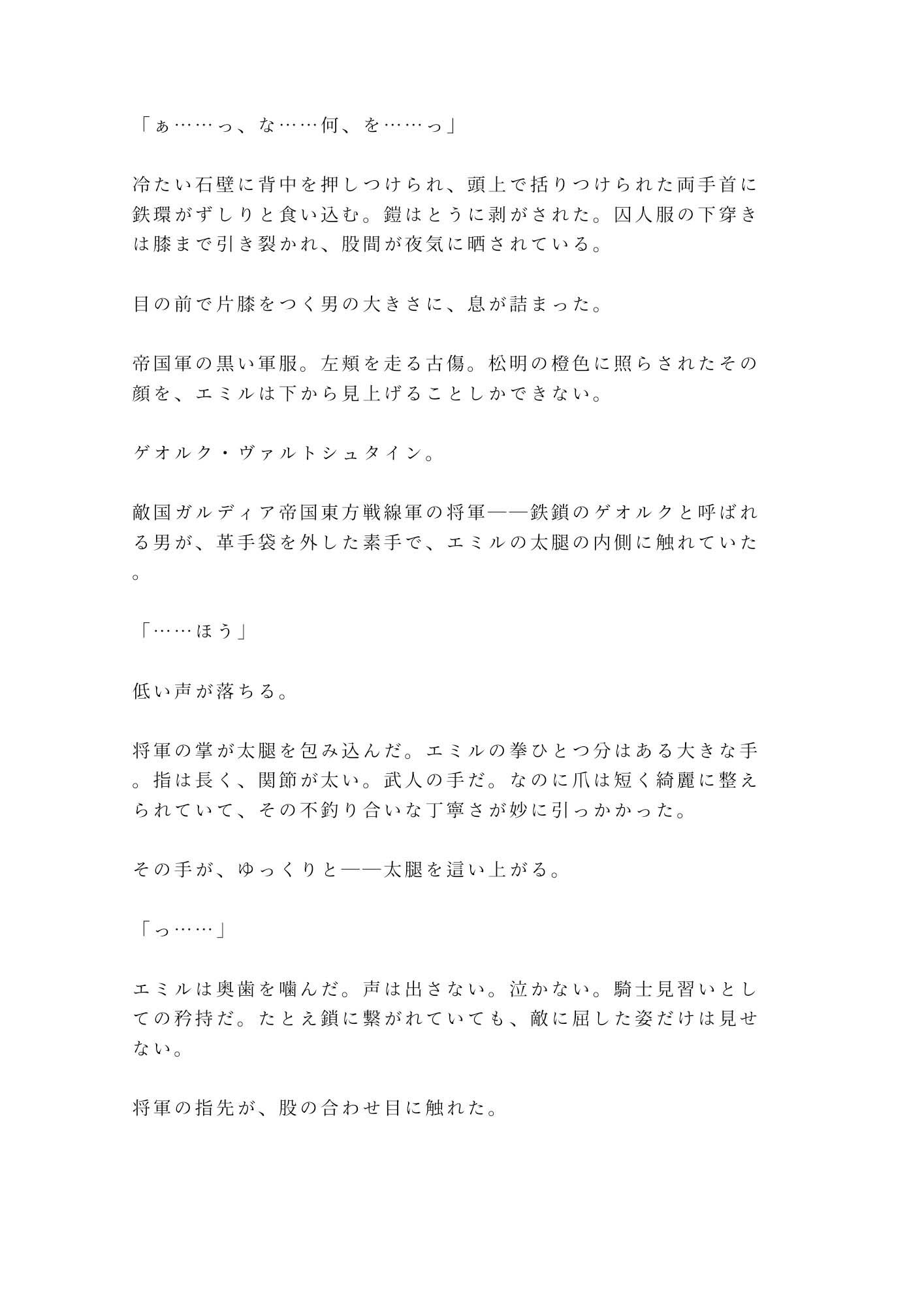 落城した砦の地下牢で敵国の将軍にカントを暴かれた騎士見習いが「戦利品は俺が直接検分する」と鎖で繋がれたまま朝まで犯●れる話 画像2