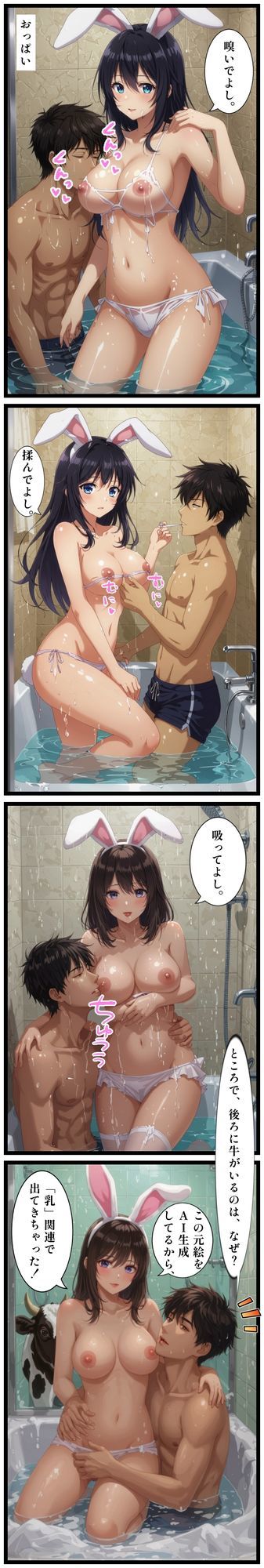 【漫画10ページ】ソープランドで働くバニーガール!バニーガールさんたちが、おっぱい、お尻、太もも、脚、お口で、お客様たちをキレイにします!AIイラストを生成後に、イラストに手を加えて、テキストを追加しました! 画像5