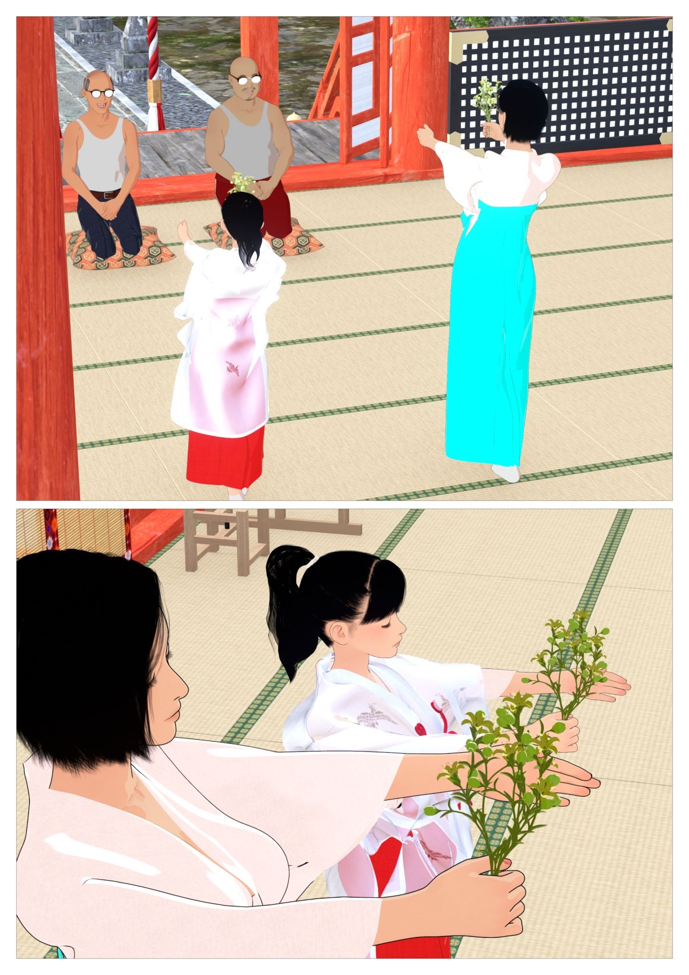 過疎神社背景下の母女と欲望の物語が展開するエロティック3DCG同人作品