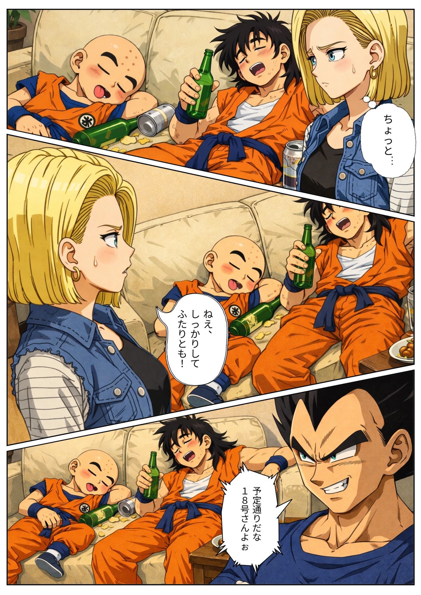 【NTR漫画】 3部屋飲みで二人きりの わずかな時間で寝とられる18号。 帰宅したクリ○ンが寝ている間も 朝までサイヤ人とヤリまくり… 3 画像1