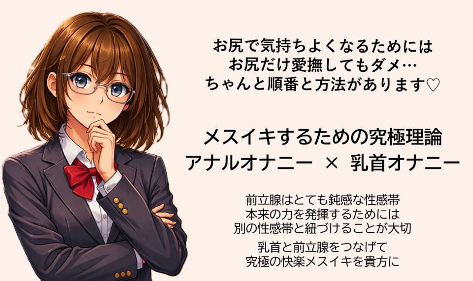 メスイキ達成のための 究極の方程式で絶頂を導く アナルオナニー×乳首オナニー   前立腺はとても鈍感な性感帯 本来の力を発揮するためには 別の性感帯を紐づけることが大切 乳首と前立腺をつなげて究極の快楽メスイキを貴方に 画像1