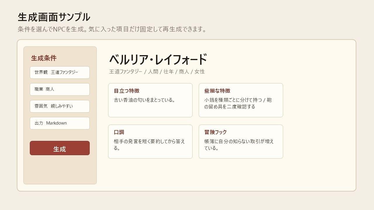 幻想NPC工房 Pro ファンタジーTRPG用NPCランダム生成ツール 画像1