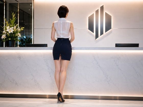 飼育された美人受付嬢の巨尻 画像1