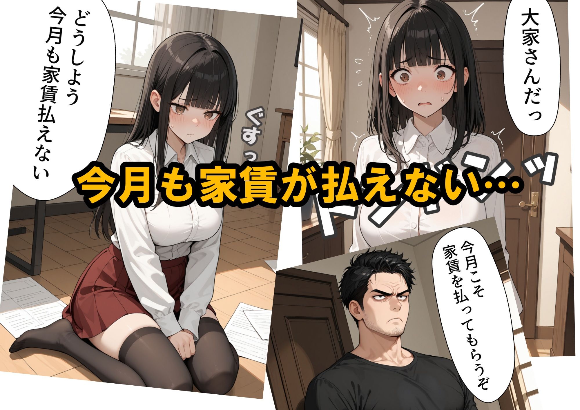 【家賃滞納】清楚系巨乳女子大生が堕ちる「性の取引」大家のエッチな要求にNOと言えない黒髪ロングニーハイ!エスカレートする強●調教 画像1