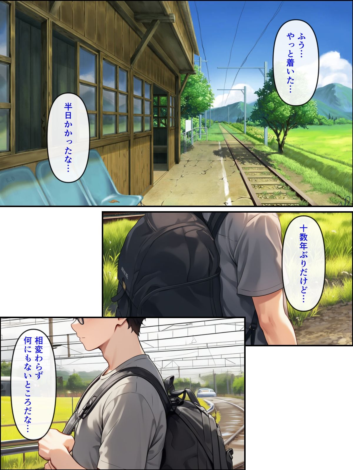 【ぬぽぬぽらぼ】同人マンガ・AI『久しぶりに帰った田舎で、幼なじみと思い出巡りする話』1