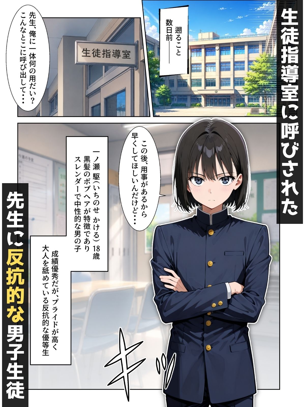 【男の娘×催●】〜生意気な黒髪ボブ青年がおじさん教師に常識改変される話〜 画像1