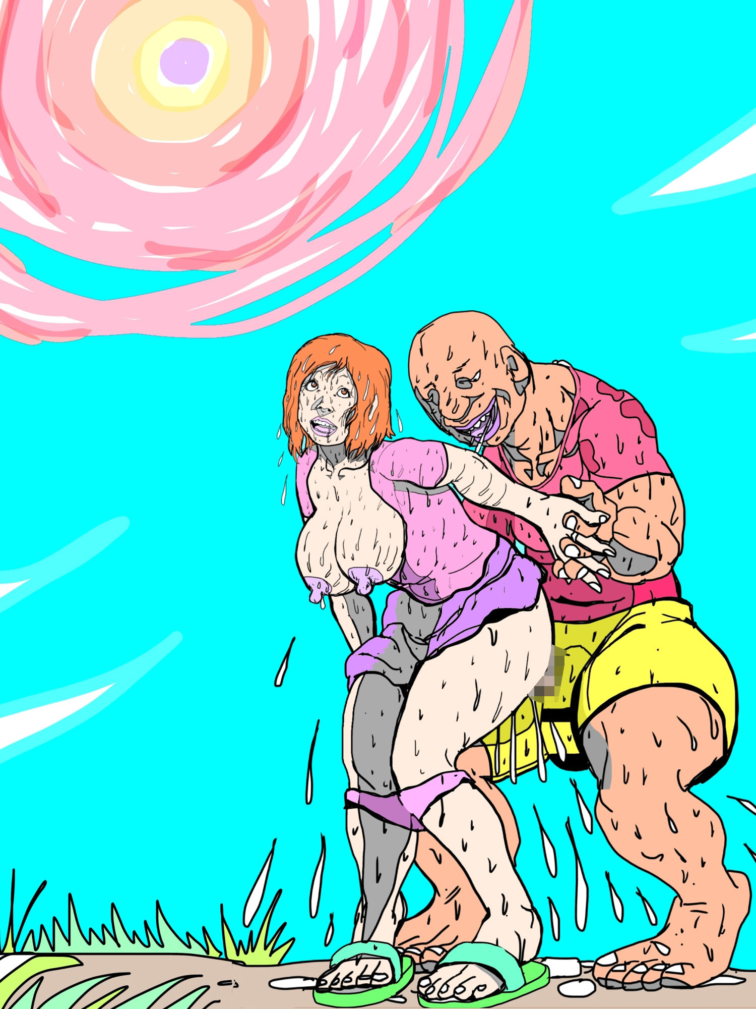 真夏の太陽の下近所の奥さんが見知らぬ男と汁だくまぐわいやってた 画像4