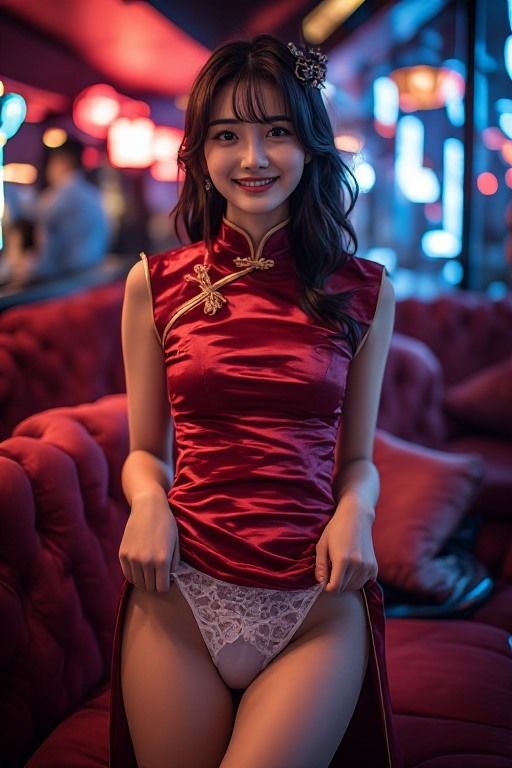 チャイナドレスパンチラで客を誘うキャバ嬢と妄想したヘアヌードを再現したAI生成画像集 d_801926 榊原大造 サンプル画像2