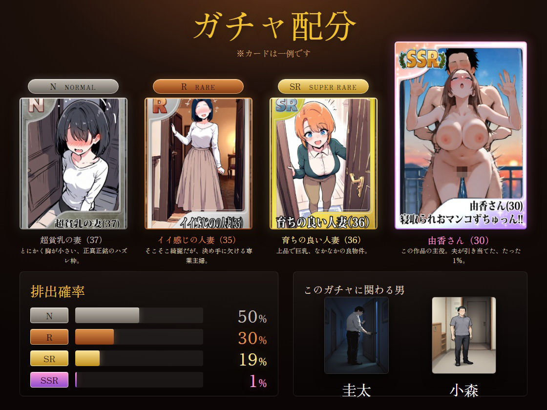 1/100の確率で当たる人妻ガチャで簡単に寝取られてしまう僕の大好きな奥さんはSSR 画像1