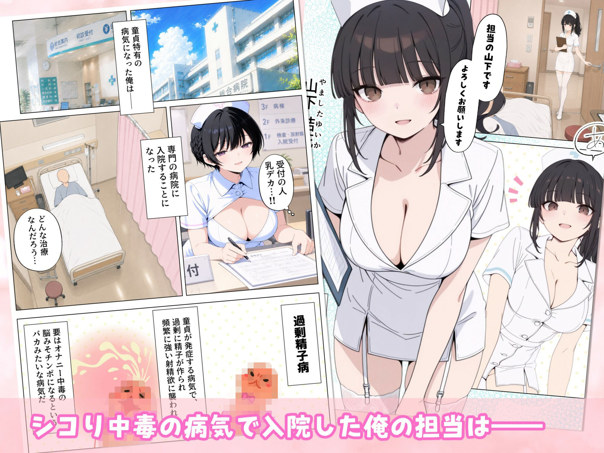 【漫画】美人ナースから射精を促される射精促進入院生活 / 治療のために沢山射精しましょう(はーと) 画像1