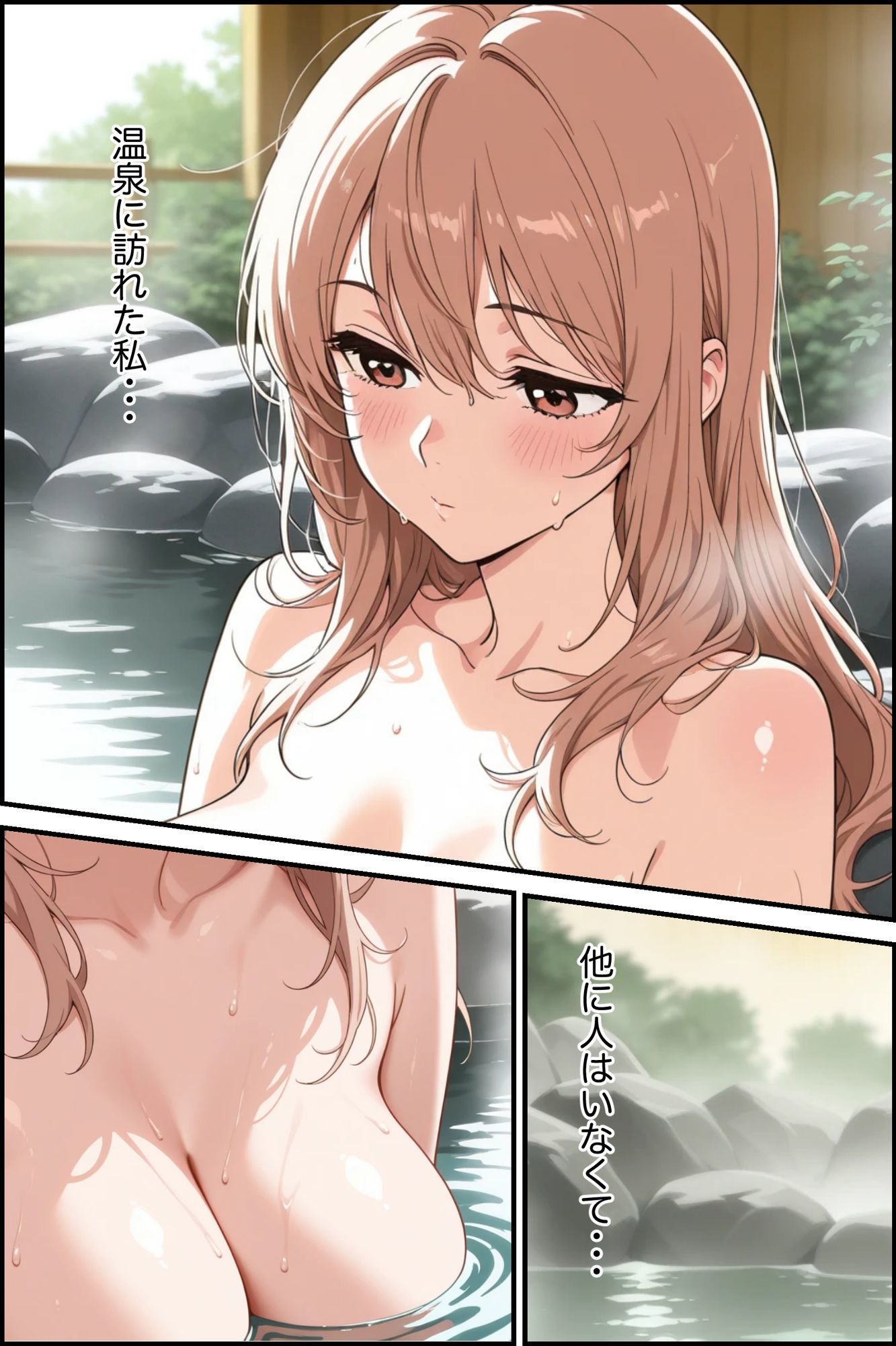 露天風呂で無防備な金髪巨乳のお姉さんが屈強な男に襲われて中出しされた話 画像1