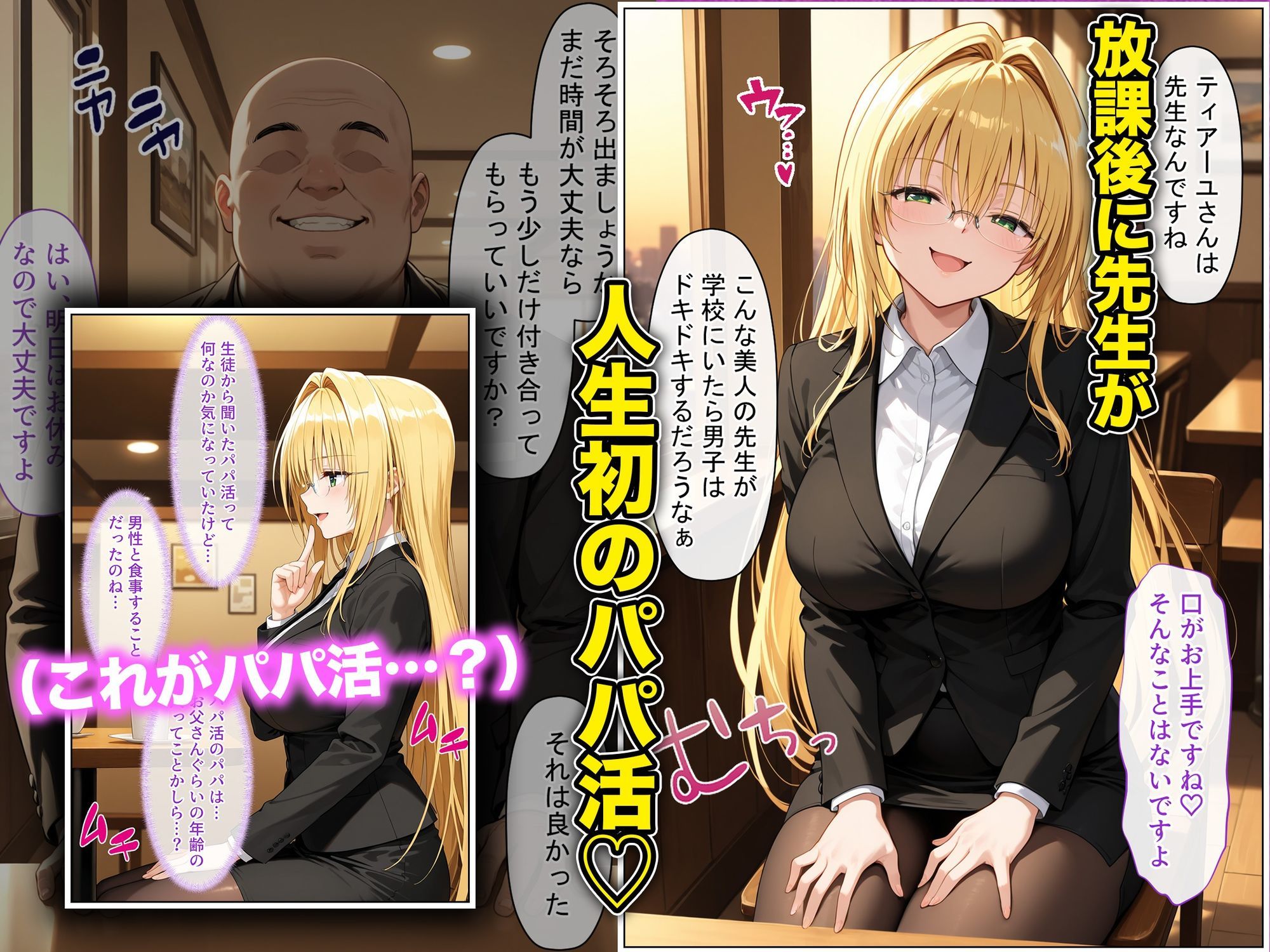 放課後、彼女たちはパパと会う〜チン媚び下品交尾〜欲しがり金髪巨乳ドジっ子教師、金と性欲に溺れる 画像1