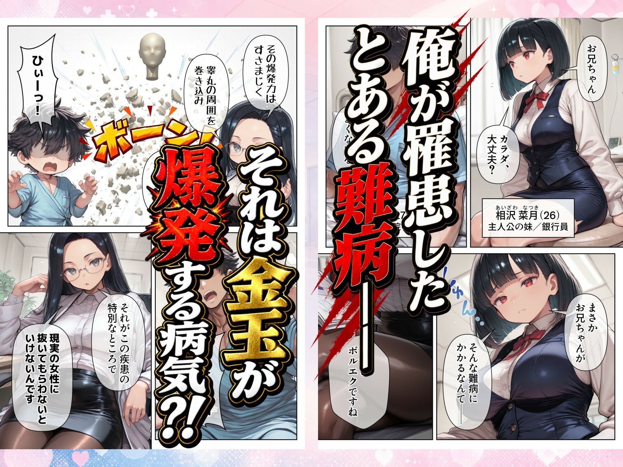 【エロ漫画】シコシコしてもらわないと金玉が爆発する病気 〜美人ナースたちによる濃厚搾精治療〜1