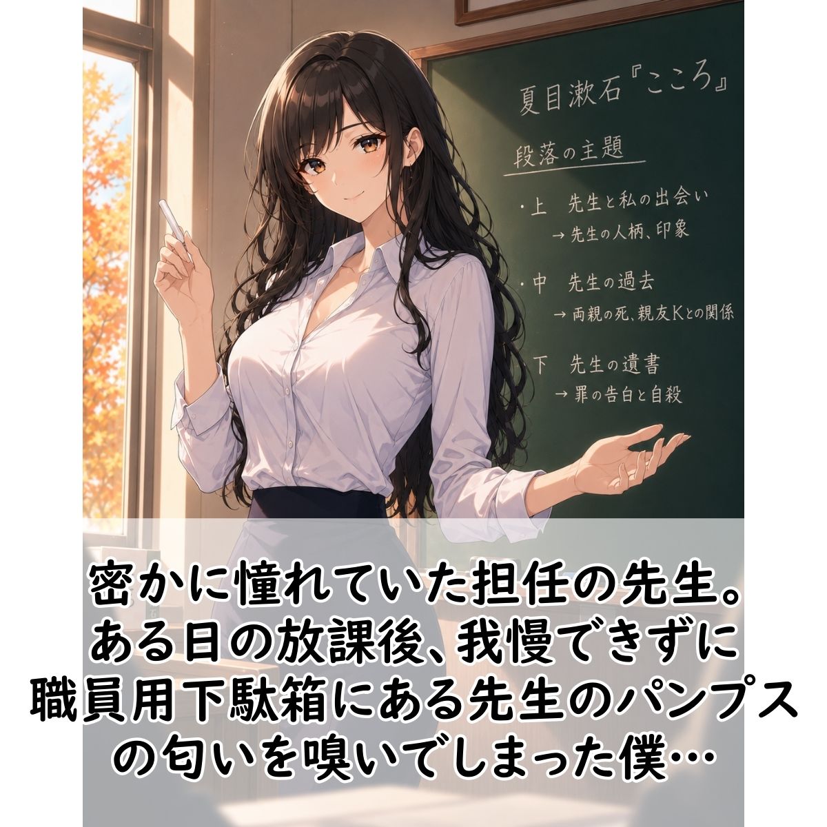 【足の匂いフェチ】密かに憧れていた美人教師の校内履きパンプスの匂いをこっそり嗅いでいたら、バレて消臭奴○にされた僕【足コキ】のサンプル画像 1