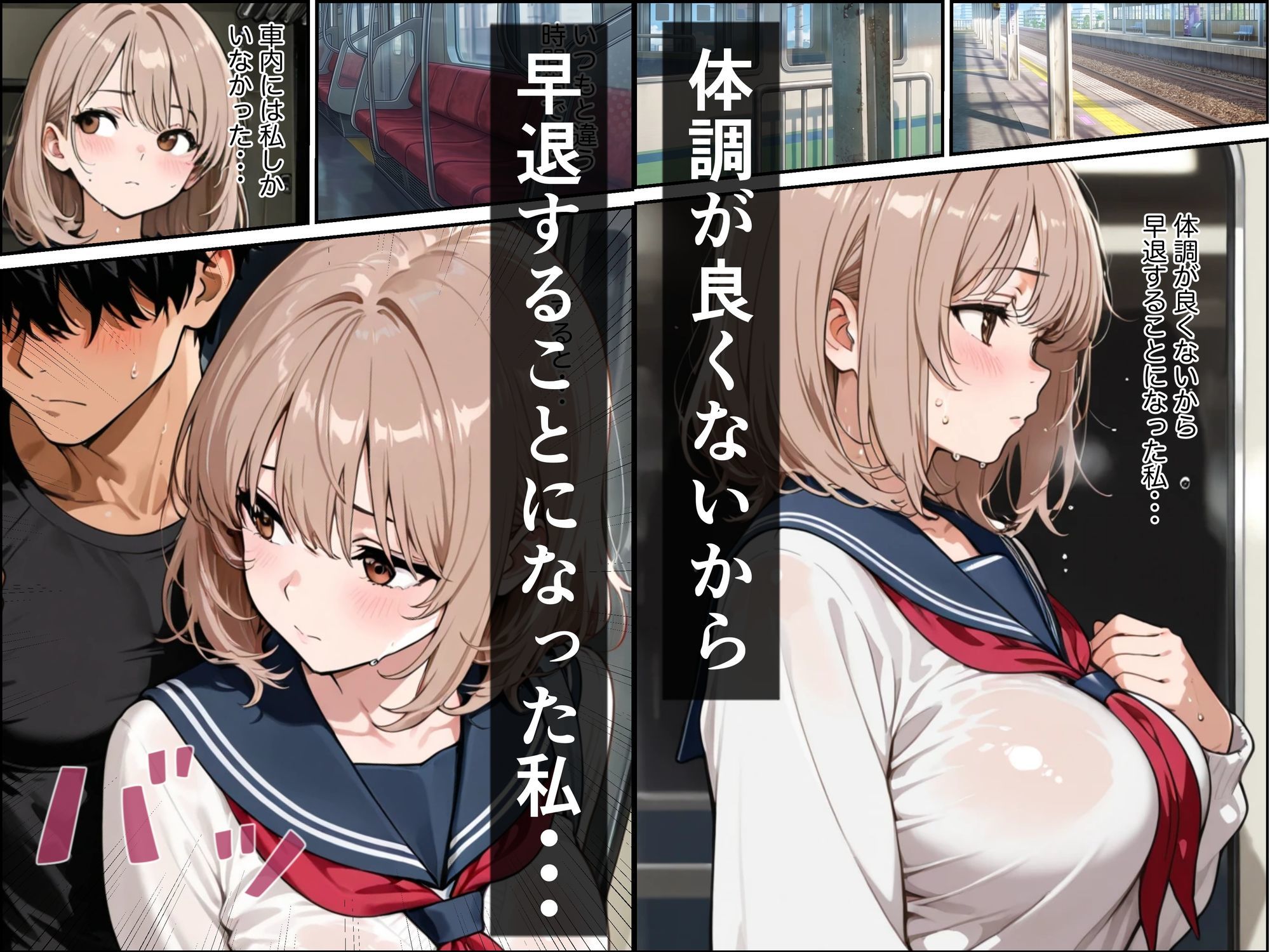 電車とホテルで気弱な金髪巨乳の女子校生が屈強な男に襲われて中出しされた話 画像1