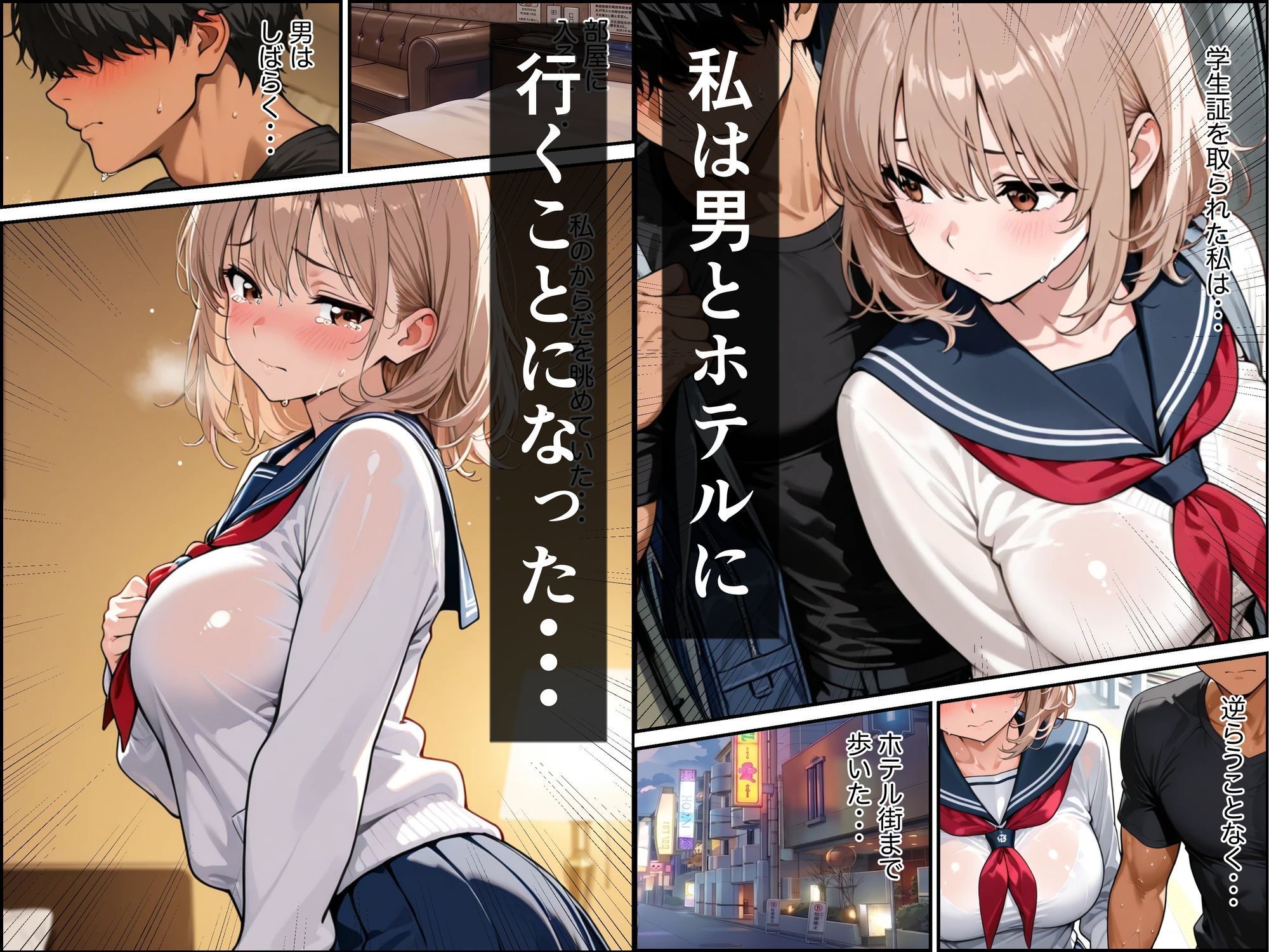 電車とホテルで気弱な金髪巨乳の女子校生が屈強な男に襲われて中出しされた話 画像6