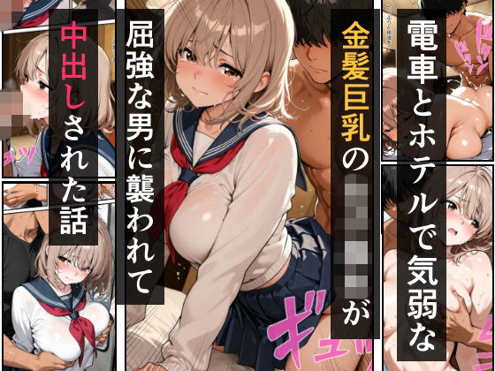 電車とホテルで気弱な金髪巨乳の女子校生が屈強な男に襲われて中出しされた話