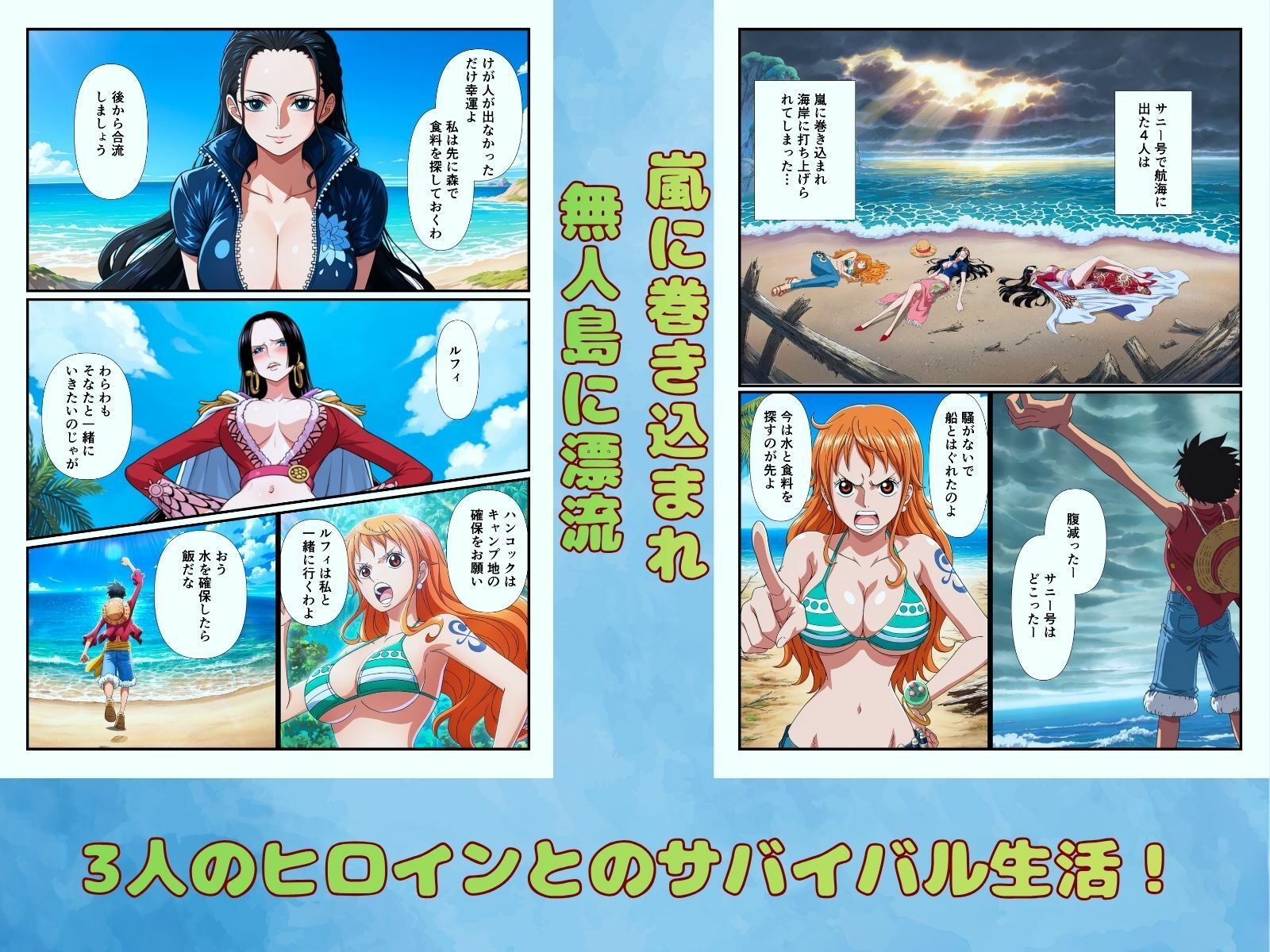ワ◯ピースヒロインと無人島漂流でハーレムセックス - hitomi raw無料エロ漫画(同人誌)サンプル画像 002