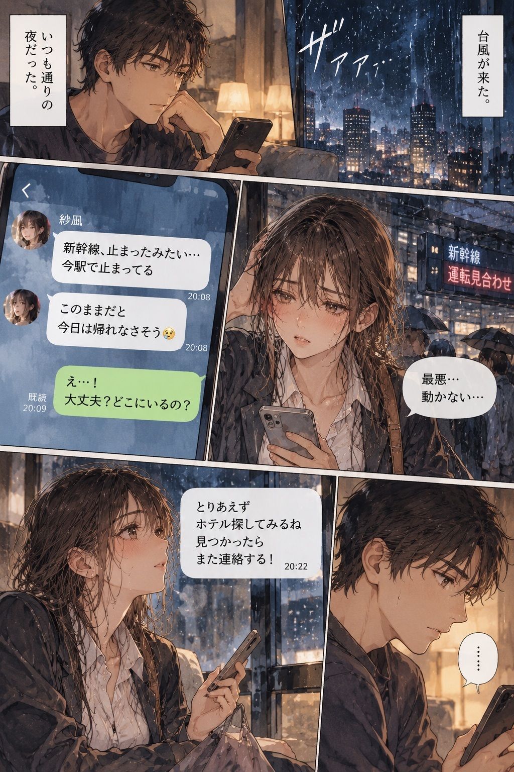 台風で帰れなくなった彼女が、会社の上司とホテルの同じ部屋に泊まることになった。 画像1